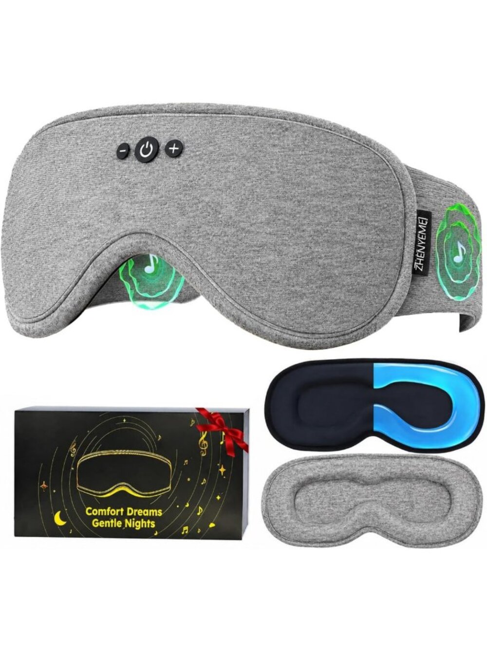 Weighted Bluetooth Sleep Mask with Gel Insert, 3D Blackout Eye Cover, Adjustable